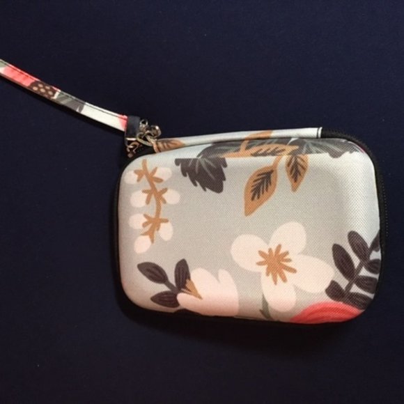 Floral Wristlet Make Up Cosmetic Brush Travel Weekend Hard Case 4.5" x 6.5" - Picture 2 of 10